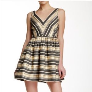NWT J Crew Metallic Gold and Navy stripe dress
